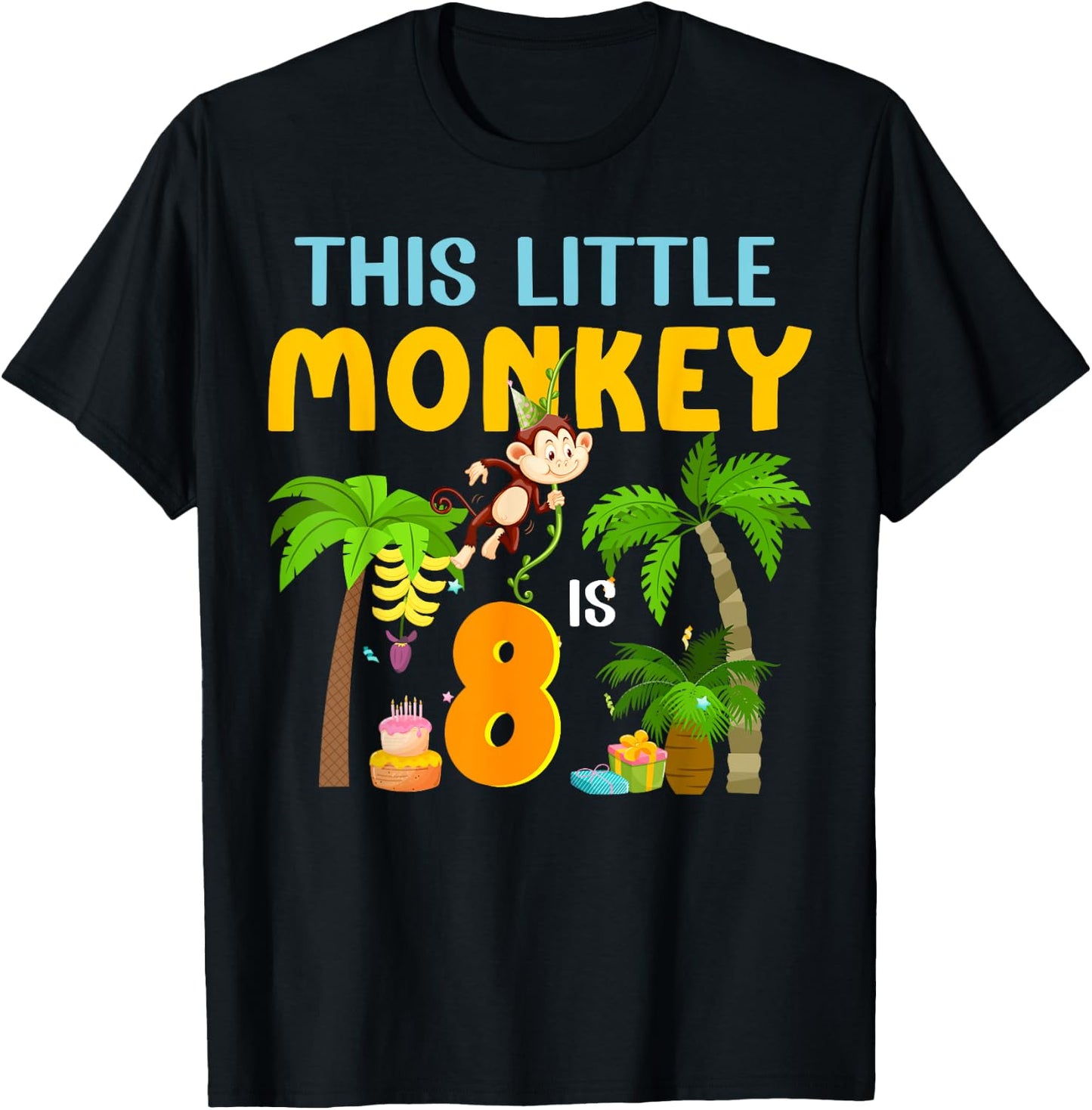 This Little Monkey Is 8 Jungle Animal 8th Bday 8 Years Old T-Shirt - T-Shirt | Black