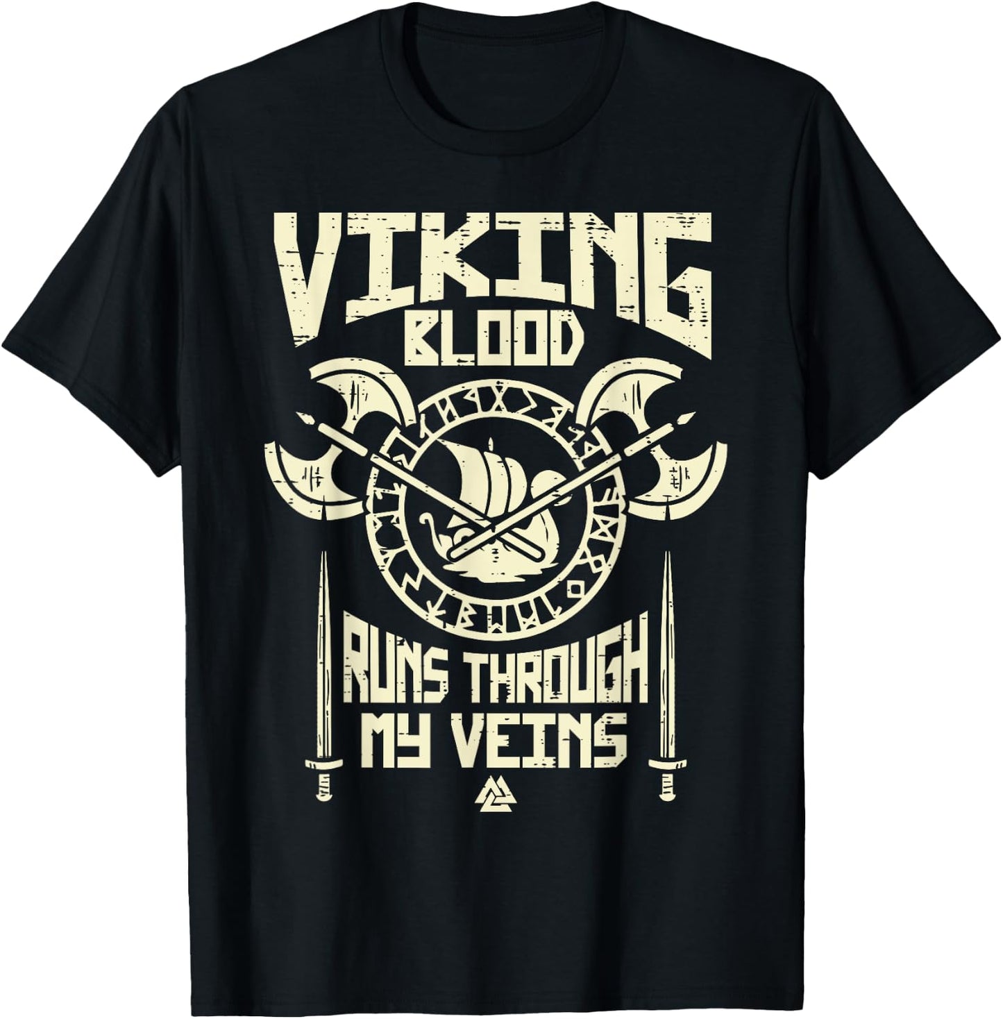 Viking Blood Runs Through My Vein Norse Men Boys Kids Women T-Shirt - T-Shirt | Black