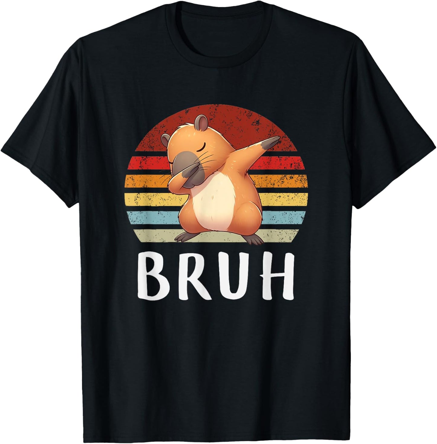 Vintage Dabbing Capy Bruh, Boy Girl Funny T-Shirt - T-Shirt | Black