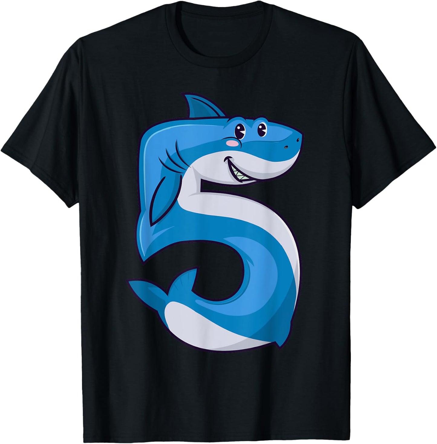 Shark 5th Birthday 5 Years Old Kids Boys Toddler Fifth Party T-Shirt - T-Shirt | Black