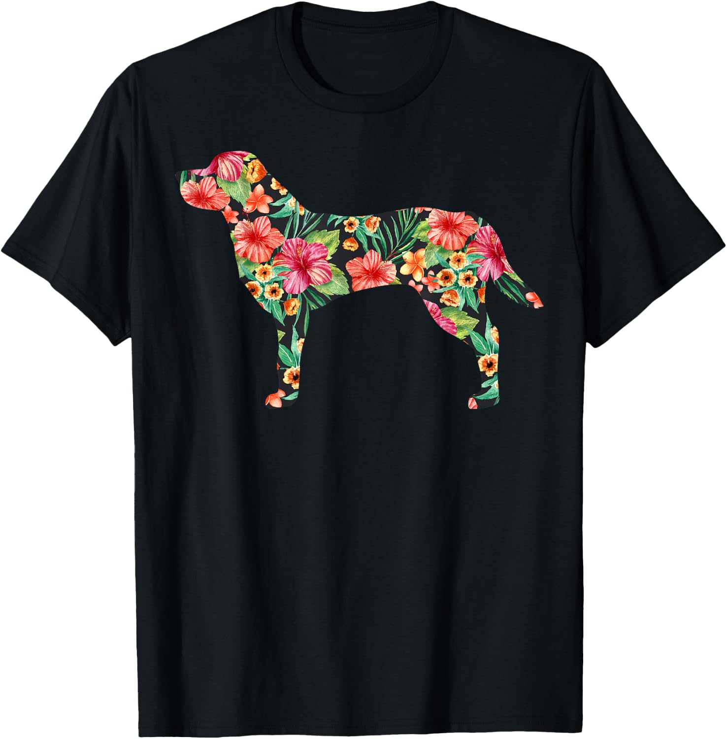 Labrador Flower Funny Dog Silhouette Floral Gifts Women Men T-Shirt - T-Shirt | Black