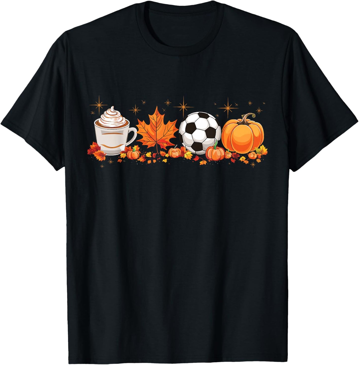 Fall Vibes Pumpkin Spice Soccer Halloween Autumn Leaves T-Shirt - T-Shirt | Black