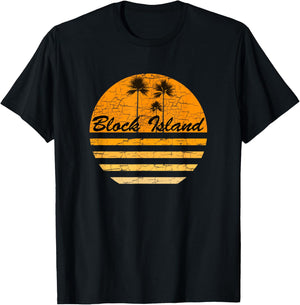Block Island,RI Vintage Retro 70s Throwback Surf T-Shirt - T-Shirt | Black