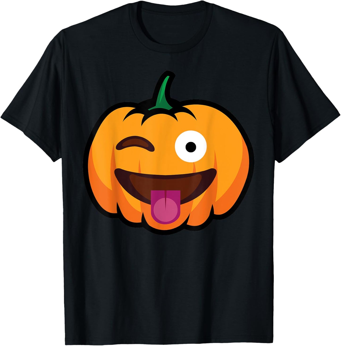 Pumpkin Face Winking Tongue Out Funny Halloween Costume T-Shirt - T-Shirt | Black