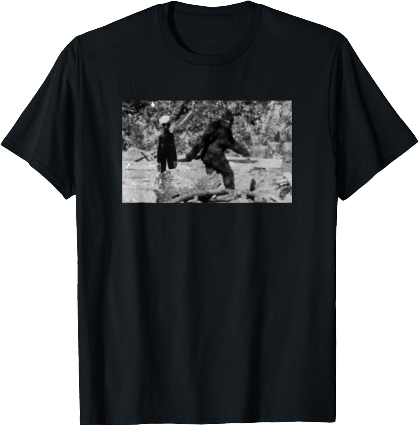 Sasquatch and The Space Alien | Bigfoot Extraterrestrial T-Shirt - T-Shirt | Black