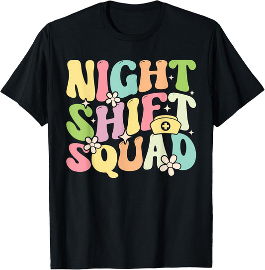 Nursing Rn Lpn Cna Owls Night Shift Squad For Nurse T-Shirt - T-Shirt | Black