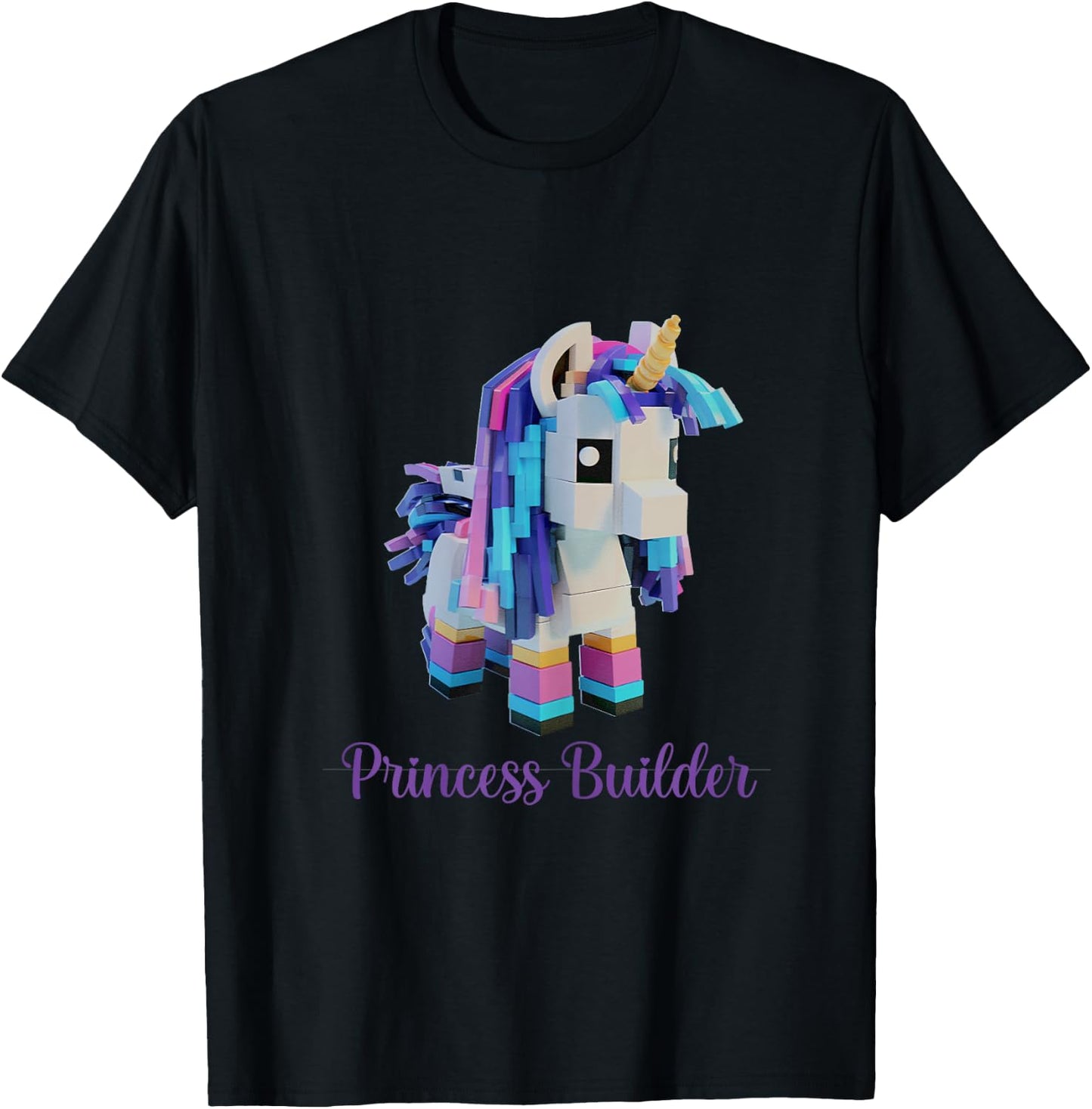 Unicorn Building Blocks Bricks Girl Birthday Gift T-Shirt - T-Shirt | Black