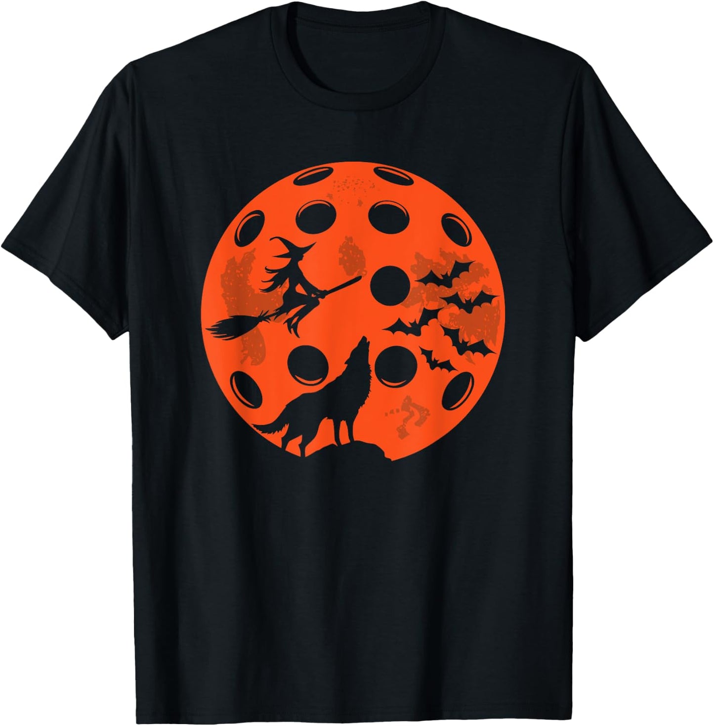 Halloween Pickleball Moon Spooky Graphic T-Shirt - T-Shirt | Black