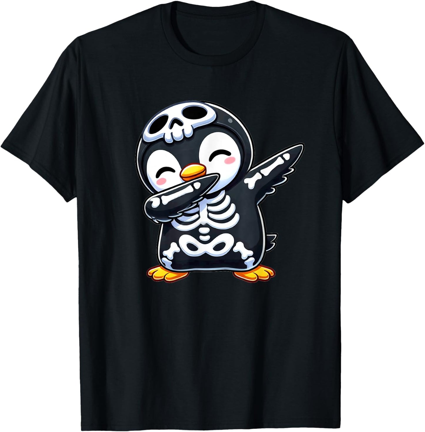 Penguin Halloween Skeleton Kids Women Men Penguin T-Shirt - T-Shirt | Black