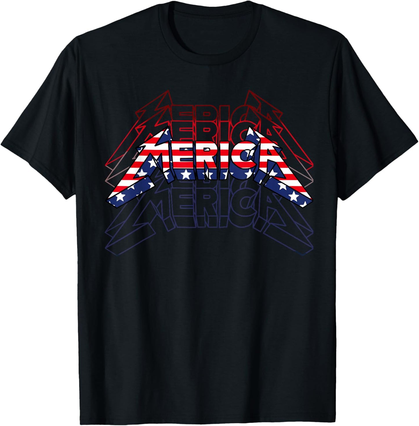 Merica Rock Sign 4th of July Vintage American Flag Funny USA T-Shirt - T-Shirt | Black