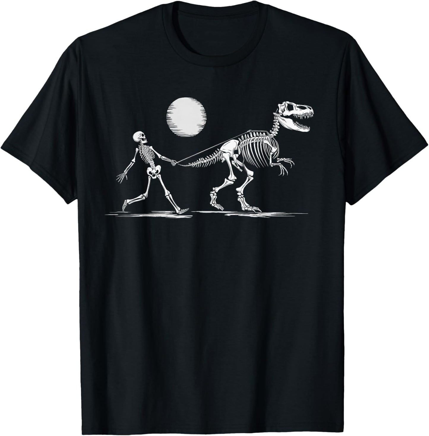 Funny Skeleton T-Rex Boys Girls Skeleton Walking a Dinosaur T-Shirt - T-Shirt | Black