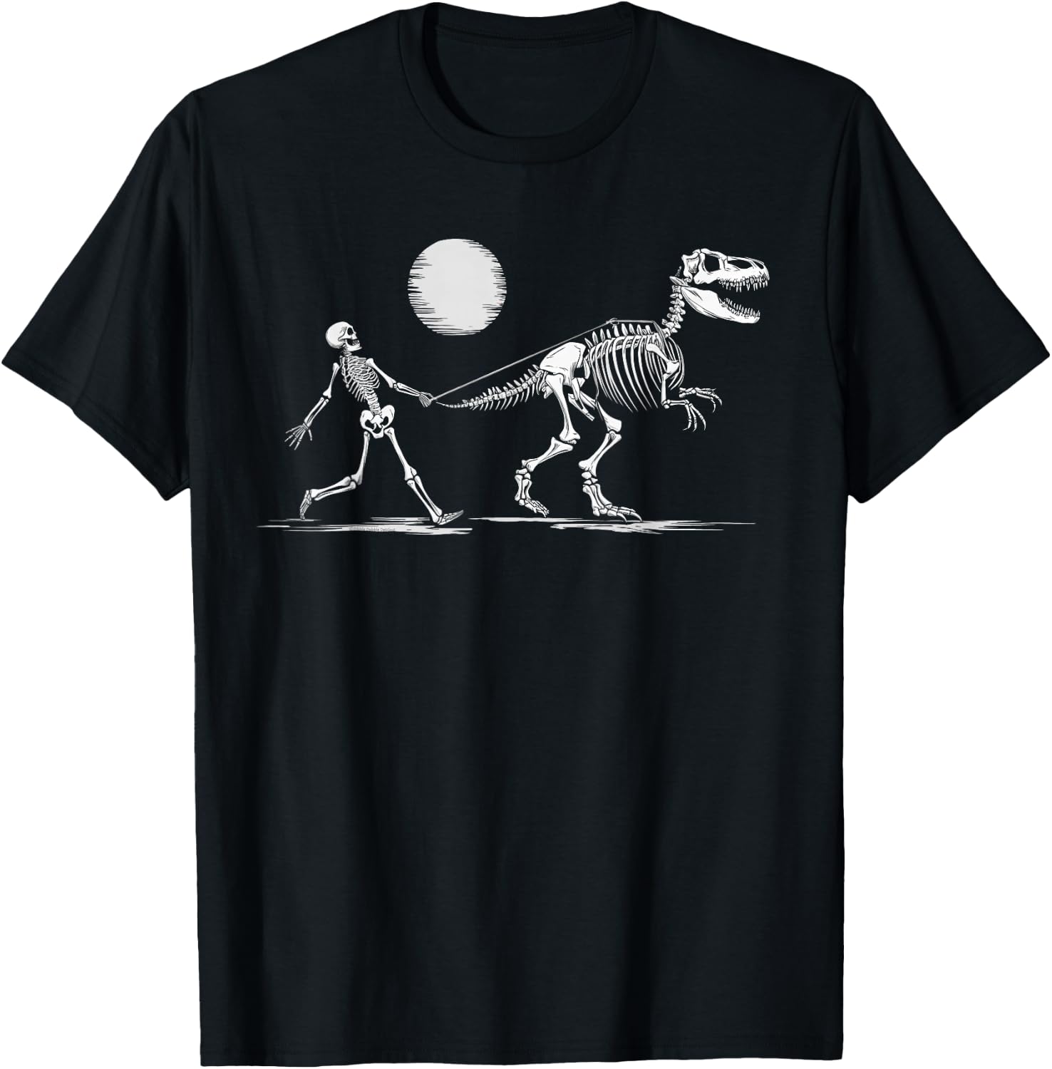 Funny Skeleton T-Rex Boys Girls Skeleton Walking a Dinosaur T-Shirt - T-Shirt | Black
