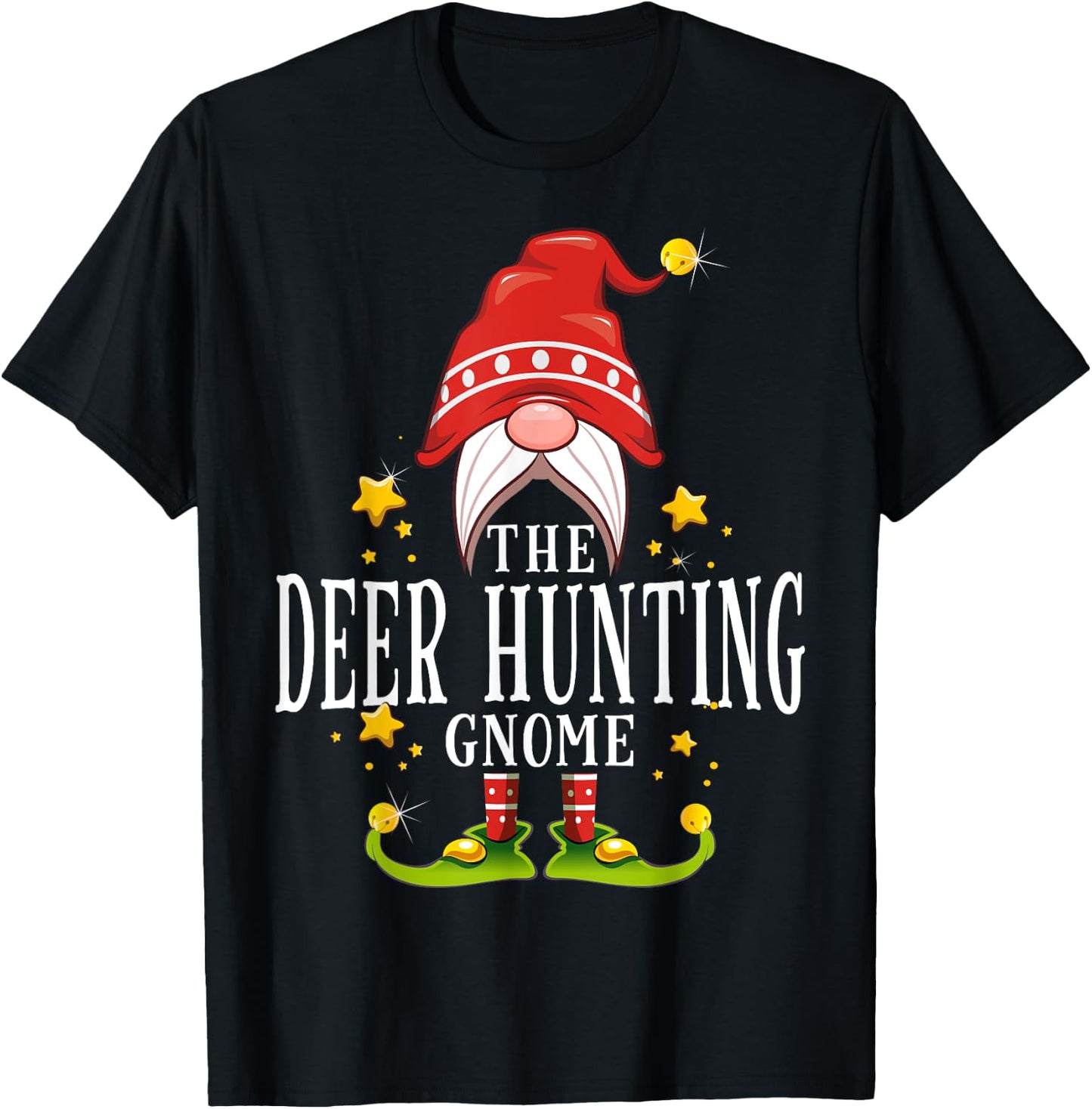 The Deer Hunting Gnome Christmas Matching T-Shirt - T-Shirt | Black