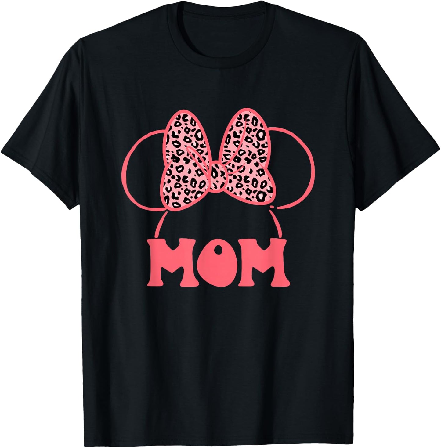 Disney Minnie Mouse Mother's Day Mom Leopard Bow Minnie Ears T-Shirt - T-Shirt | Black