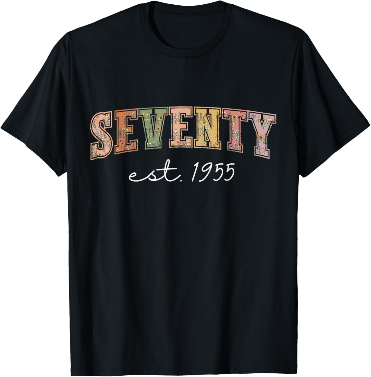 70 Years Old Vintage 1955 70th Birthday Wildflower Women T-Shirt - T-Shirt | Black