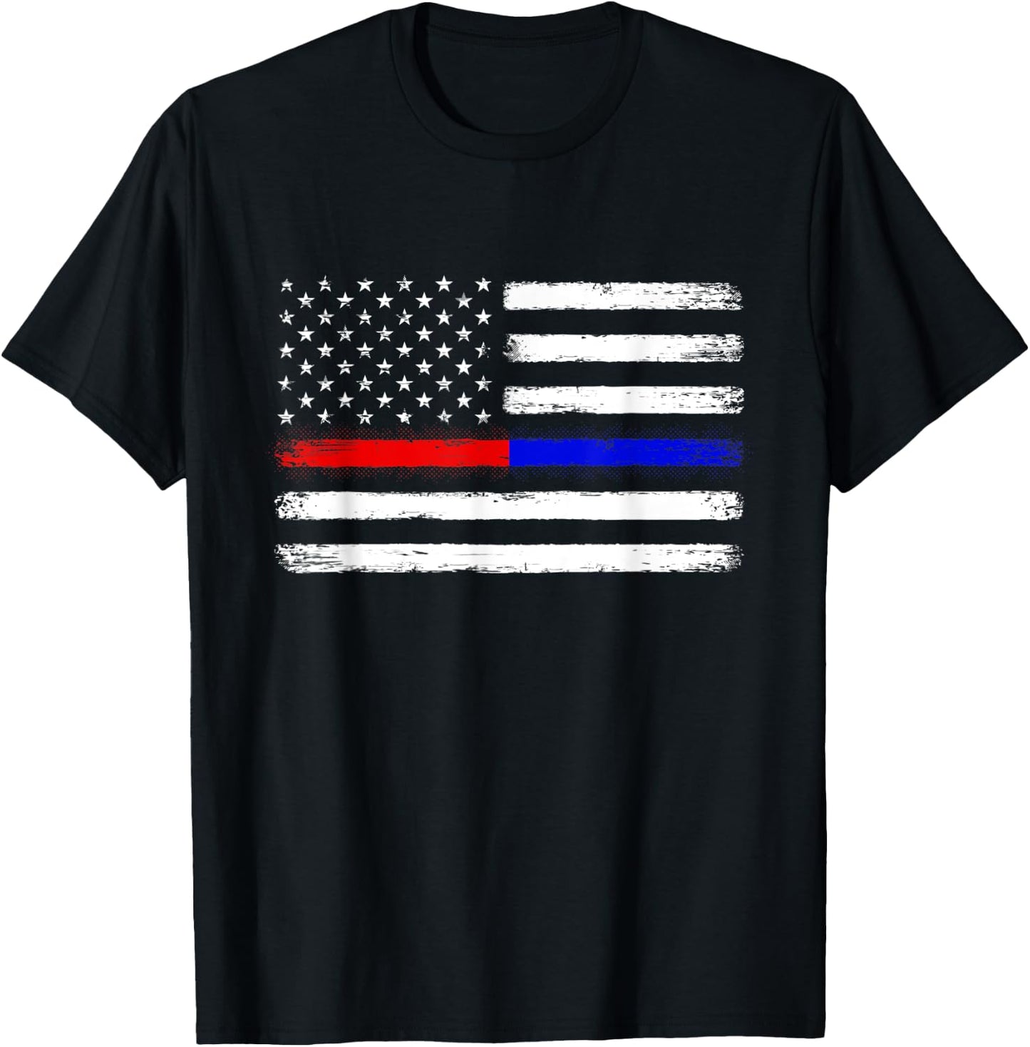 Thin Red Blue Line Flag Support Police Firefighter Patriotic Women Kids Men T-Shirt - T-Shirt | Black
