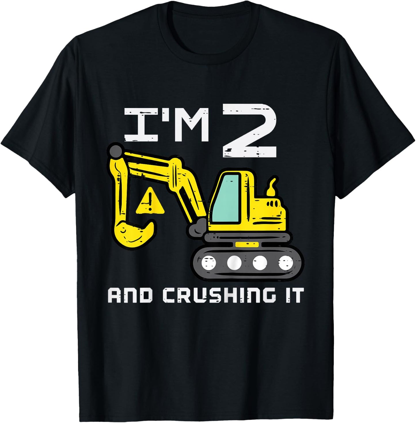 Kids Im 2 And Crushing It Excavator 2nd Birthday Boys Kid Toddler T-Shirt - T-Shirt | Black