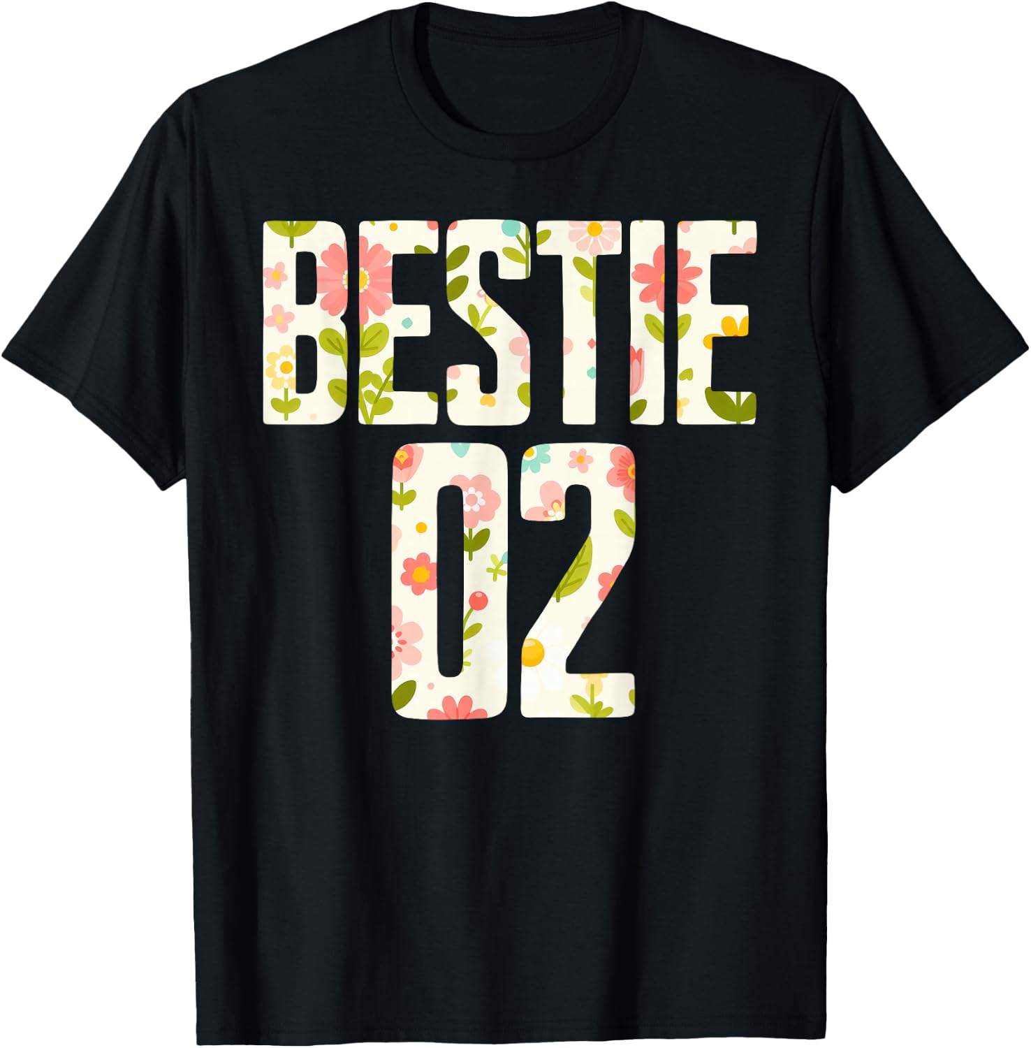 Bestie 1 Bestie 2 Matching Best Retro Flower Twinning Friend T-Shirt - T-Shirt | Black
