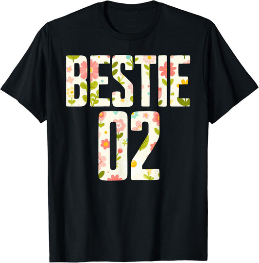 Bestie 1 Bestie 2 Matching Best Retro Flower Twinning Friend T-Shirt - T-Shirt | Black