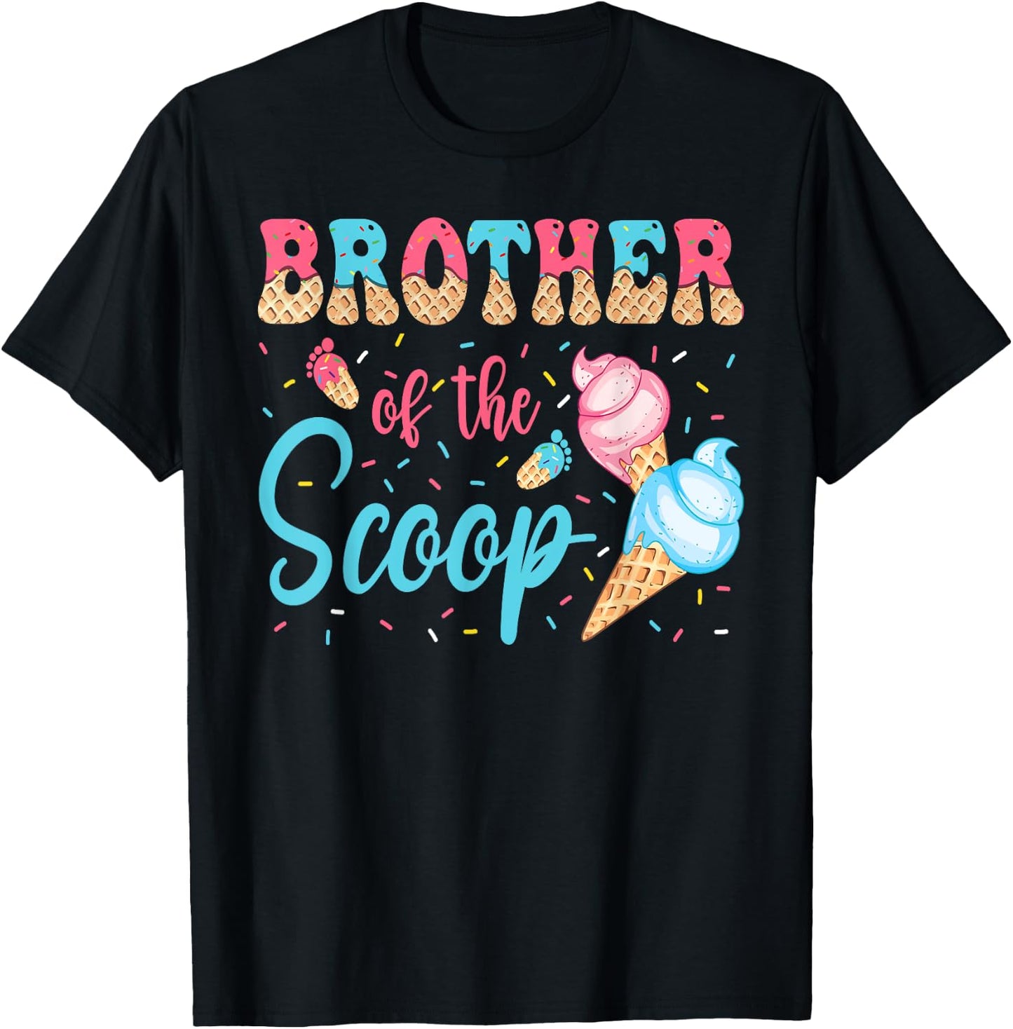 Brother Of The Scoop Ice Cream Gender Reveal Baby Shower T-Shirt - T-Shirt | Black