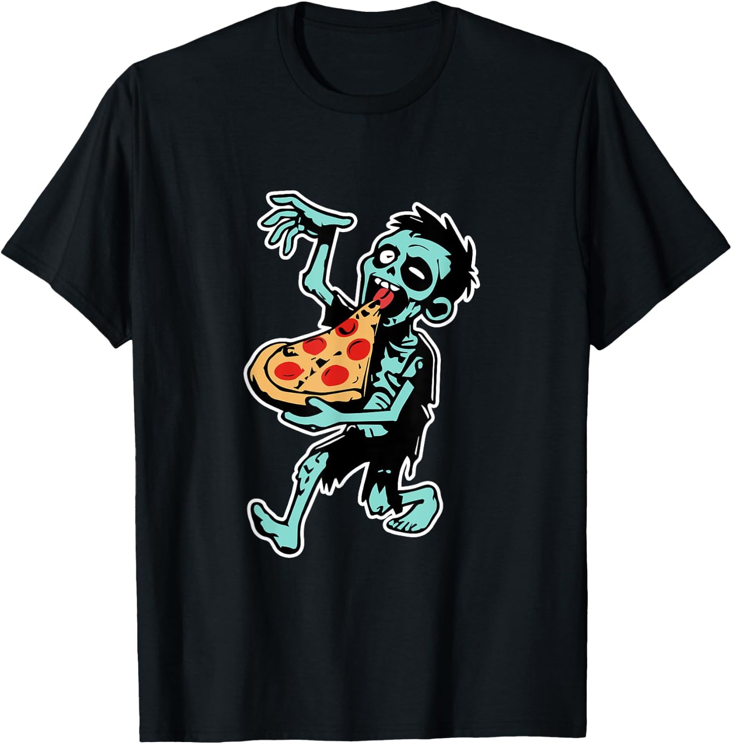 Zombie Eating Pizza Halloween Pizza Lovers Gifts T-Shirt - T-Shirt | Black