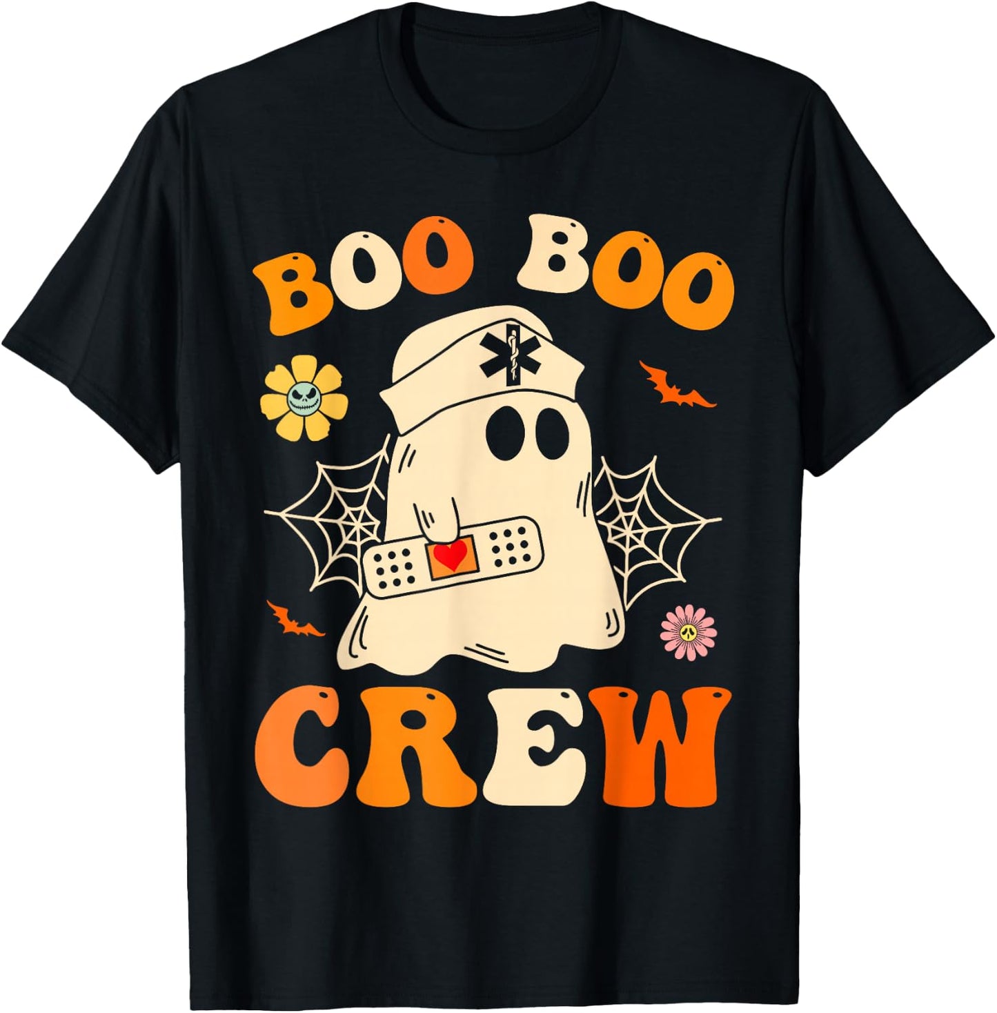 Boo Boo Crew Nurse Shirt Funny Ghost Retro Halloween Nurse T-Shirt - T-Shirt | Black