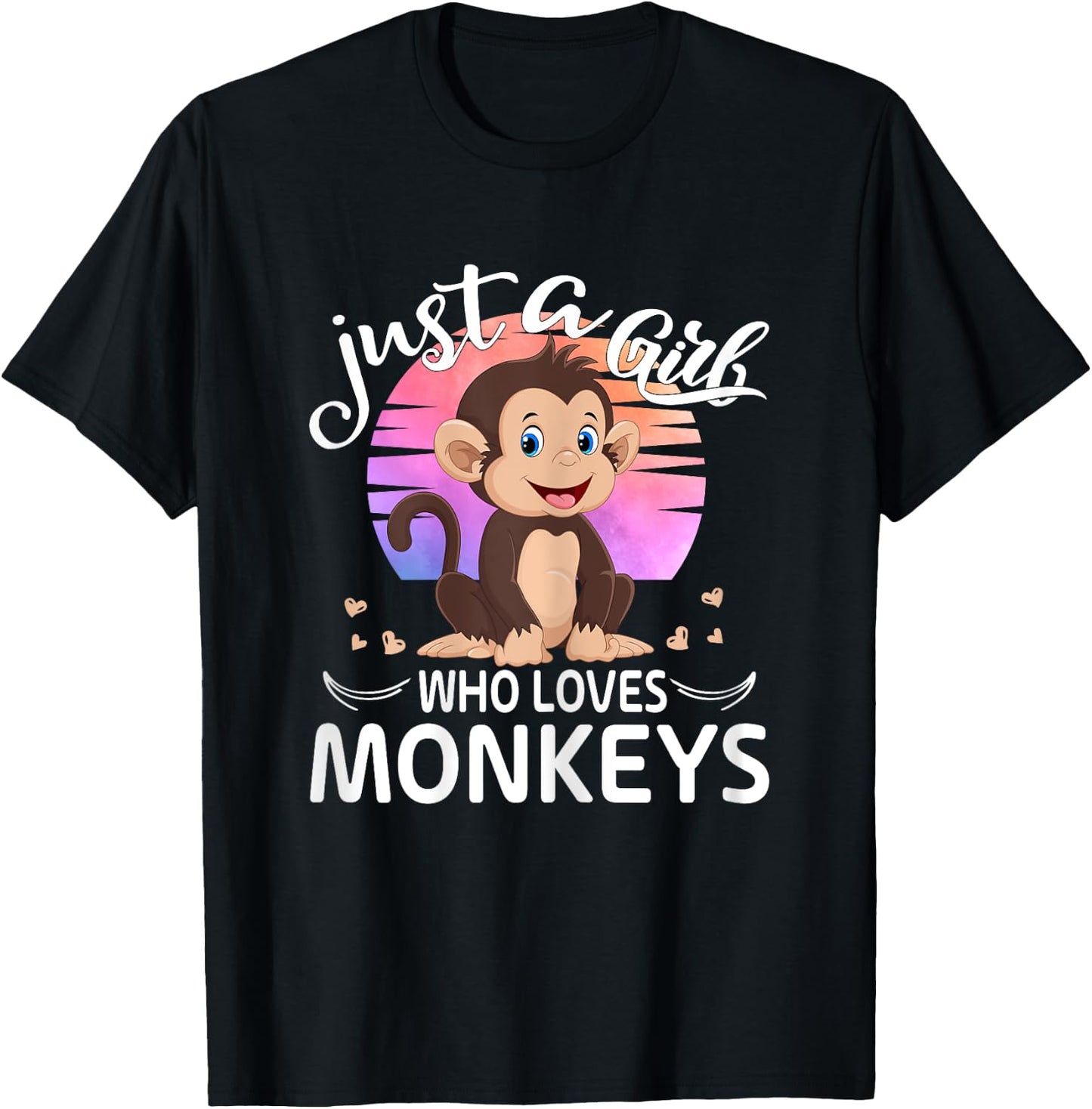 Just A Girl Who Loves Monkeys Cute Monkey Lover Girls Kids T-Shirt - T-Shirt | Black