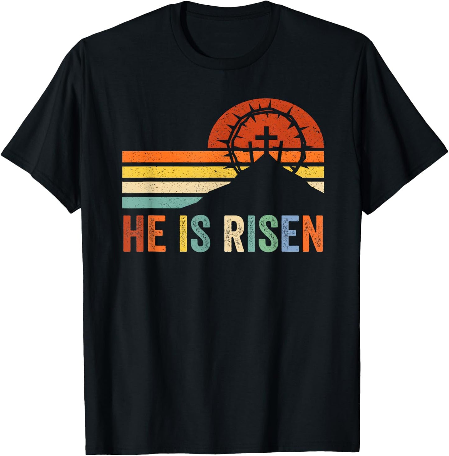 He Is Risen Cross Jesus Religious Easter Day Christians T-Shirt - T-Shirt | Black