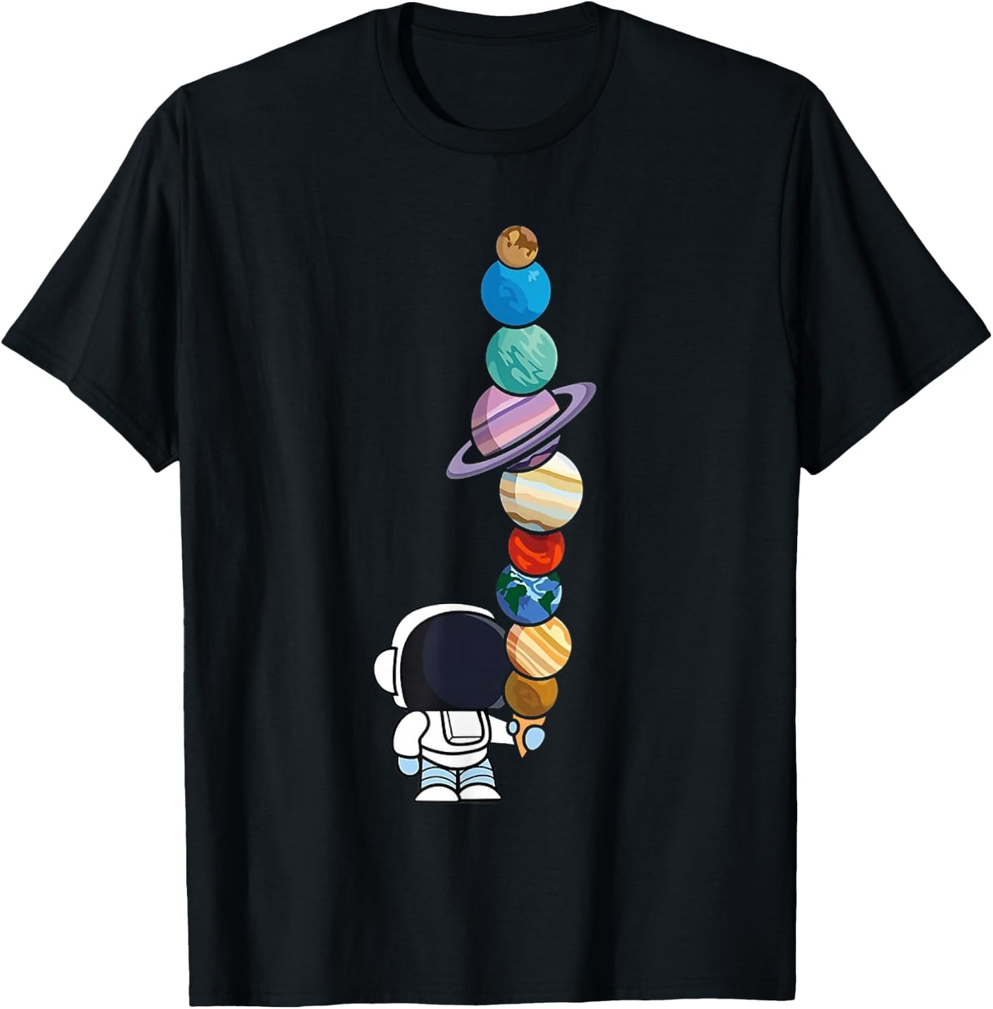 Astronaut Holding Planet Icecream BoysGirls STEM Kids T-Shirt - T-Shirt | Black