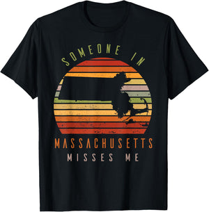 Someone In Massachusetts Misses Me Vintage State Retro T-Shirt - T-Shirt | Black
