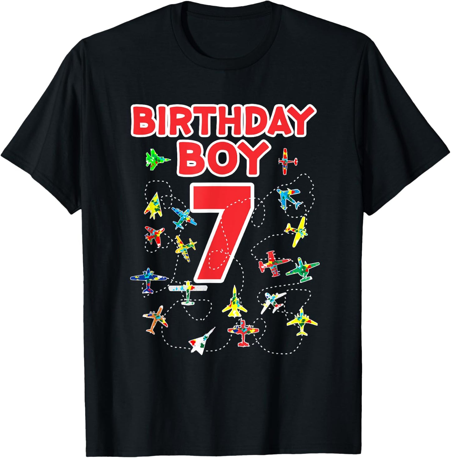 7th birthday boy airplane shirt-Seven Birthday party Kids T-Shirt - T-Shirt | Black