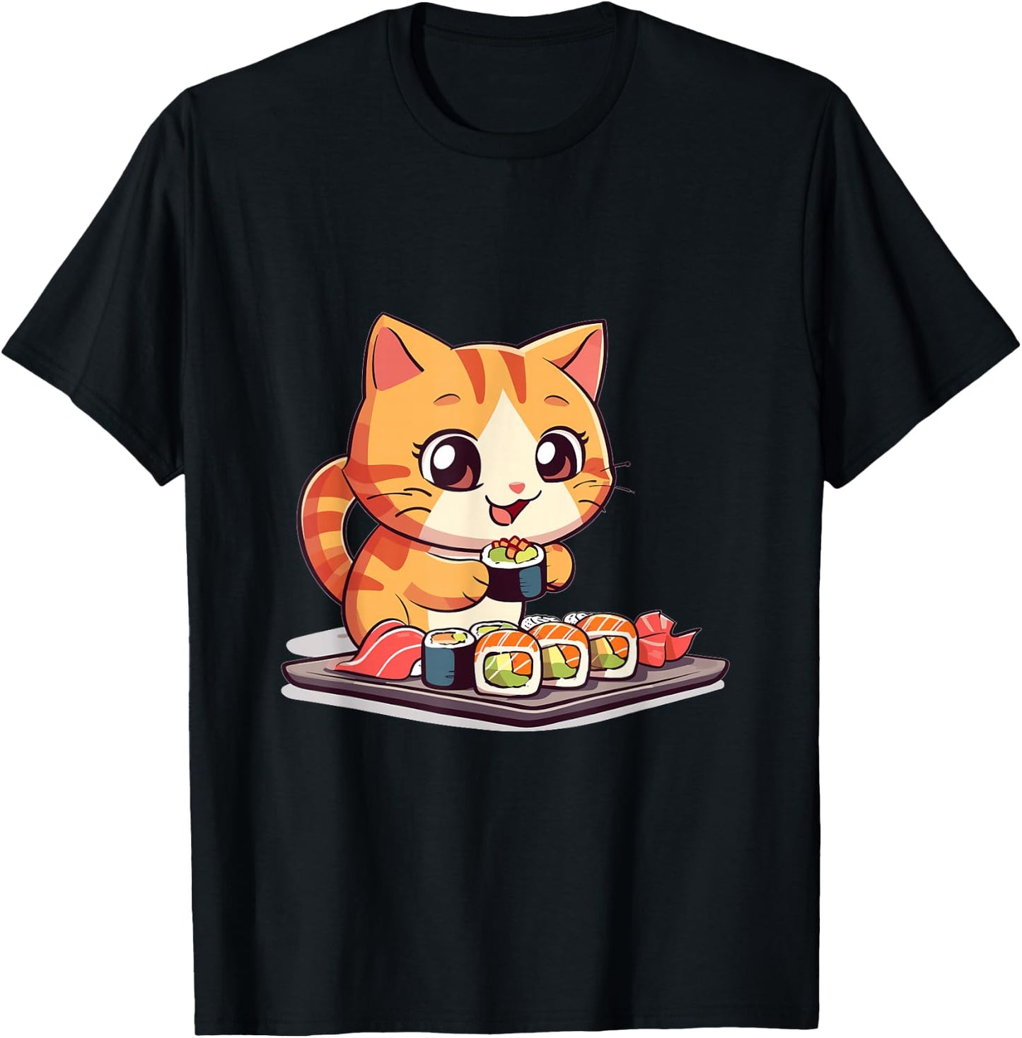 Cats and Sushi Japanese Food Kitten Kawaii Anime T-Shirt - T-Shirt | Black