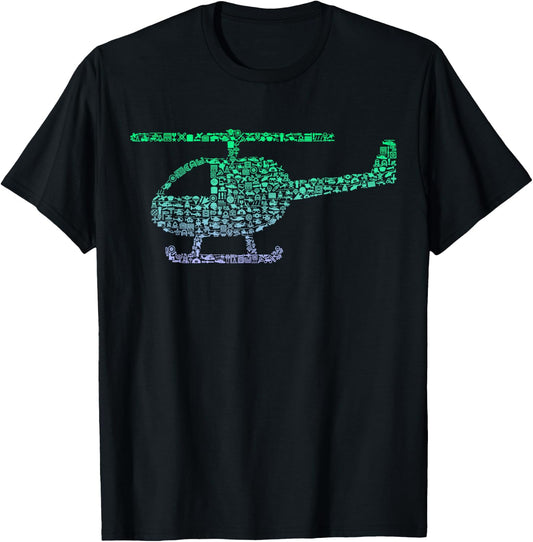 Chopper Silhouette Graphic Pilot Flying Aviation Helicopter T-Shirt - T-Shirt | Black