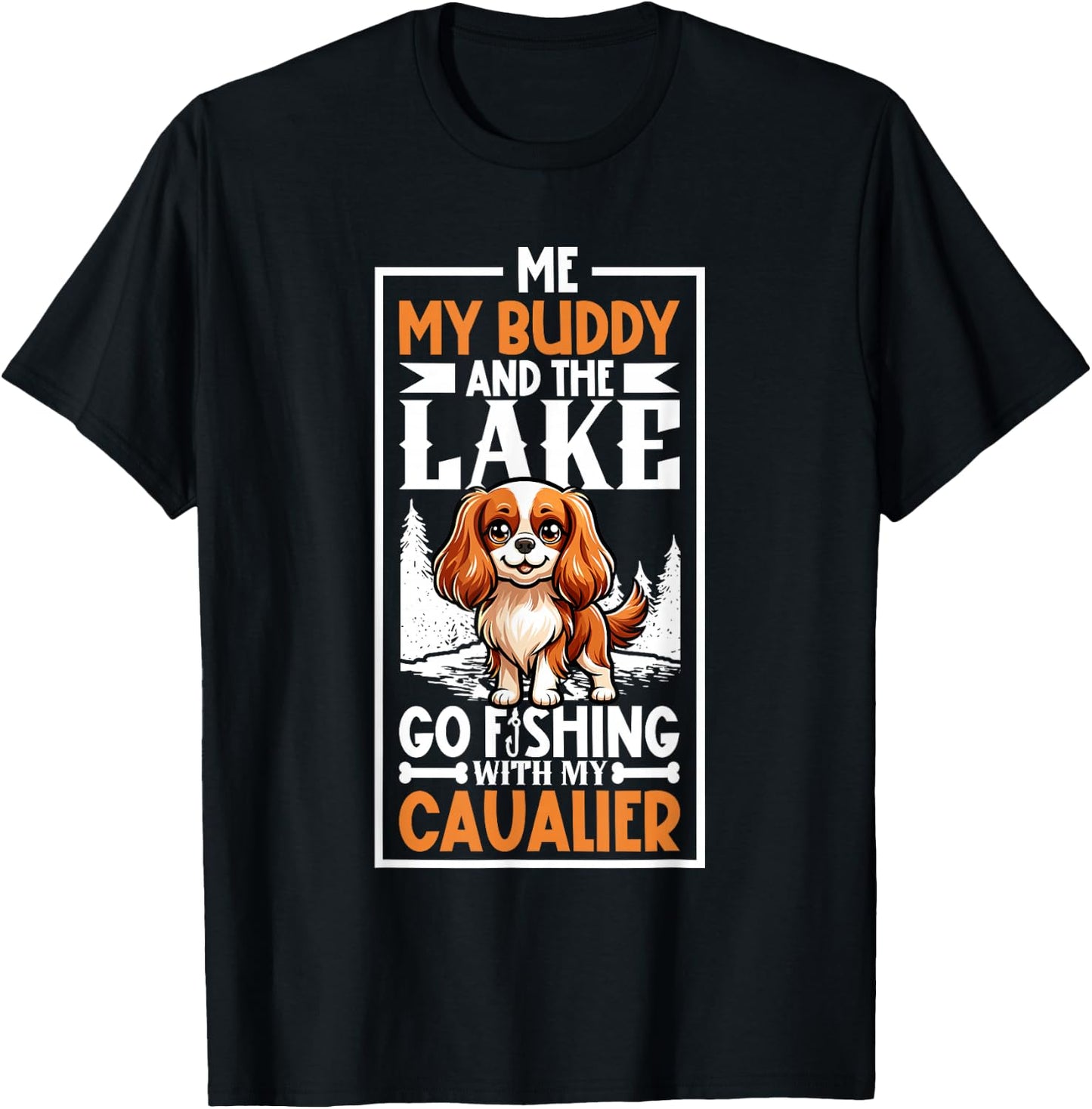 Fishing and Cavalier King Charles Spaniel T-Shirt - T-Shirt | Black