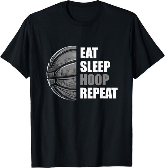 Eat Sleep Hoop Repeat Funny Basketball T-Shirt - T-Shirt | Black