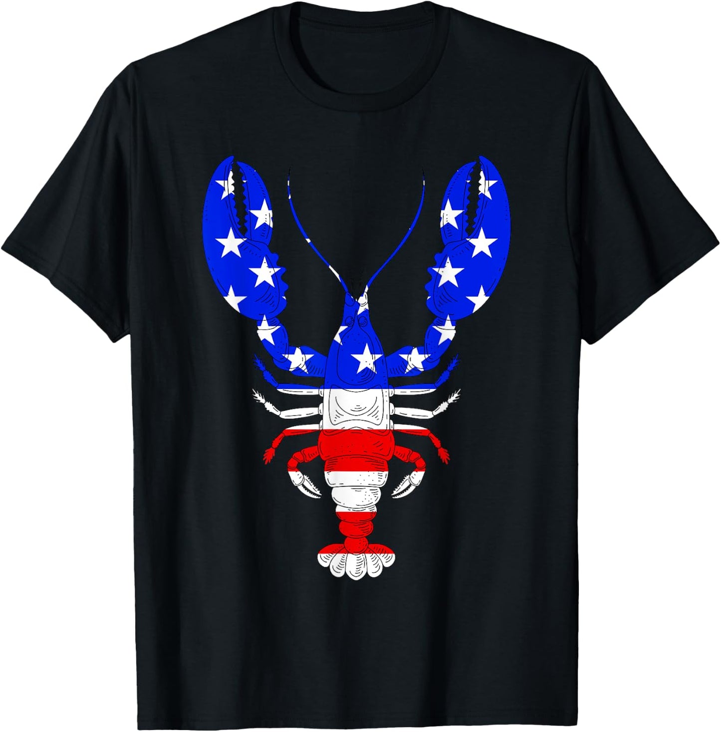American Blue, White and Red Cool Lobsters Design T-Shirt - T-Shirt | Black
