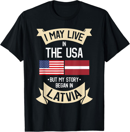 Latvia American Flag USA Latvian Roots Gifts T-Shirt - T-Shirt | Black