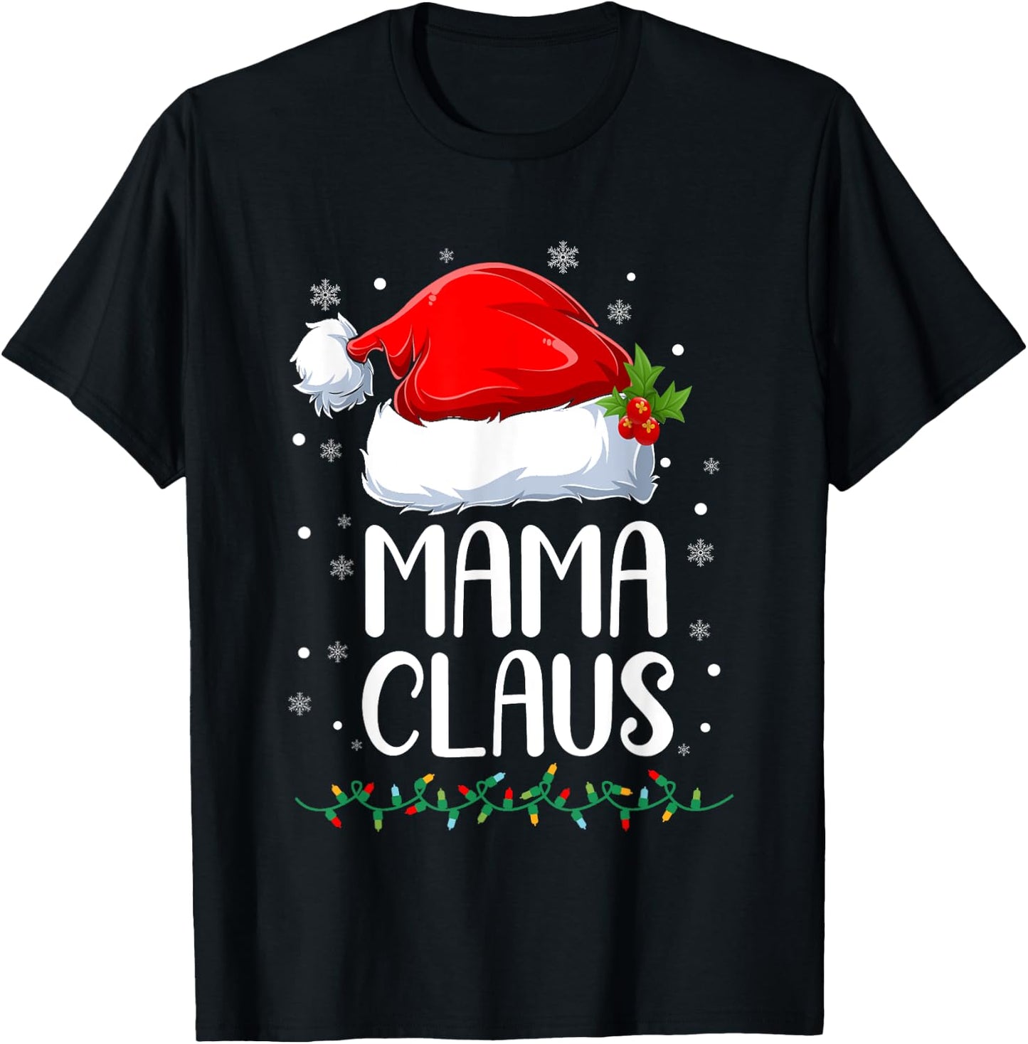 Mama Claus Christmas Lights Pajama Family Matching T-Shirt - T-Shirt | Black