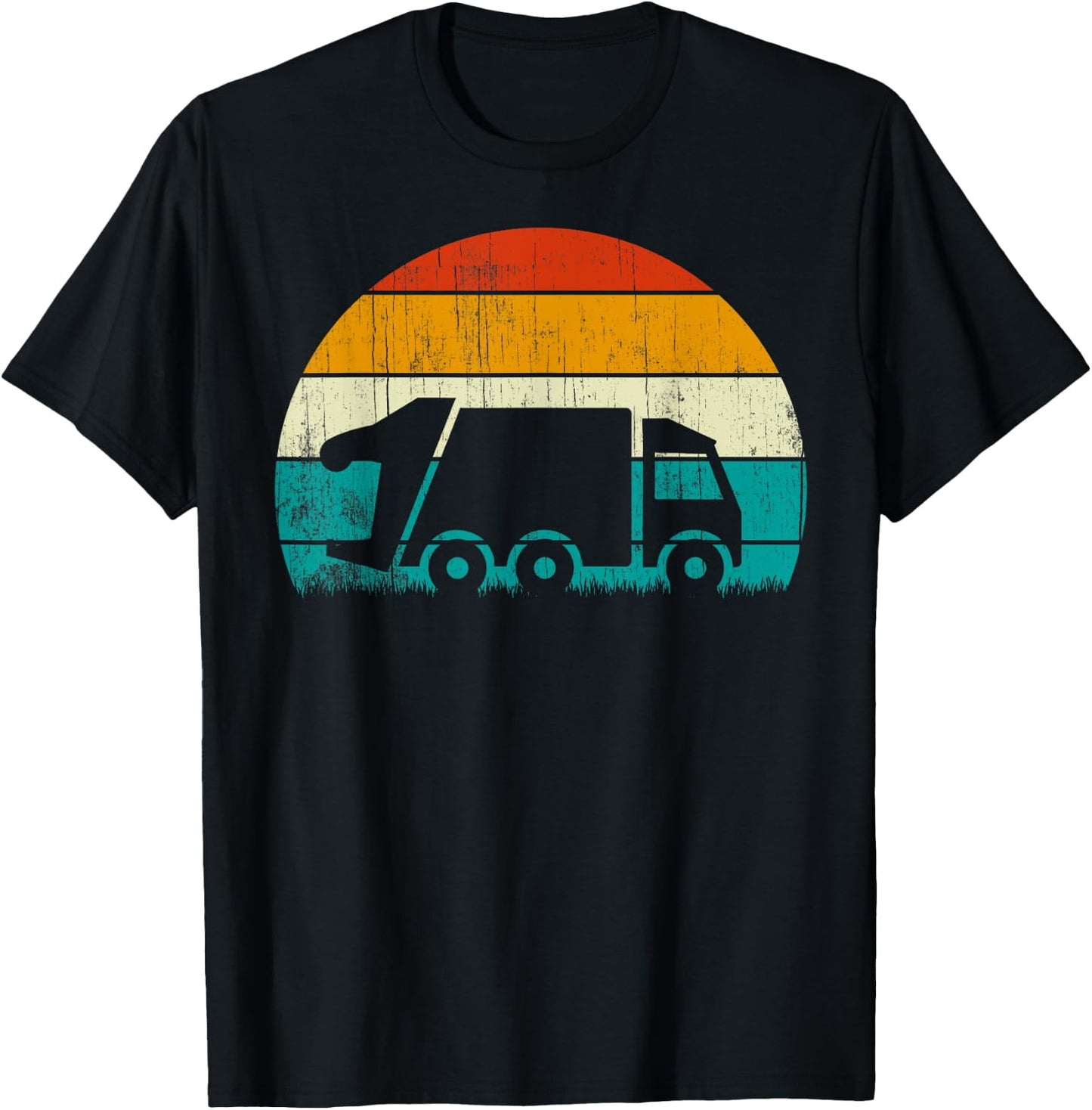 Retro Vintage Sunset Recycling Trash Kids Garbage truck T-Shirt - T-Shirt | Black