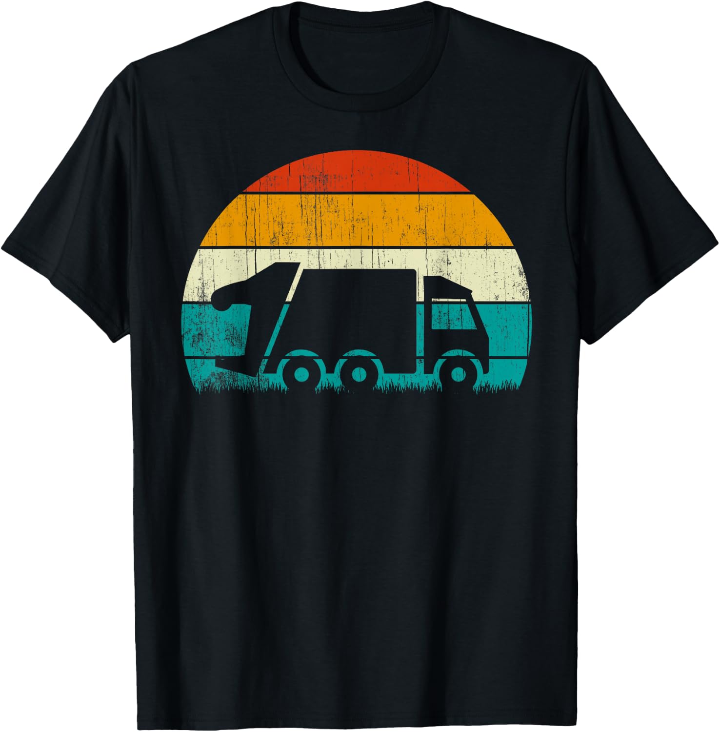 Retro Vintage Sunset Recycling Trash Kids Garbage truck T-Shirt - T-Shirt | Black