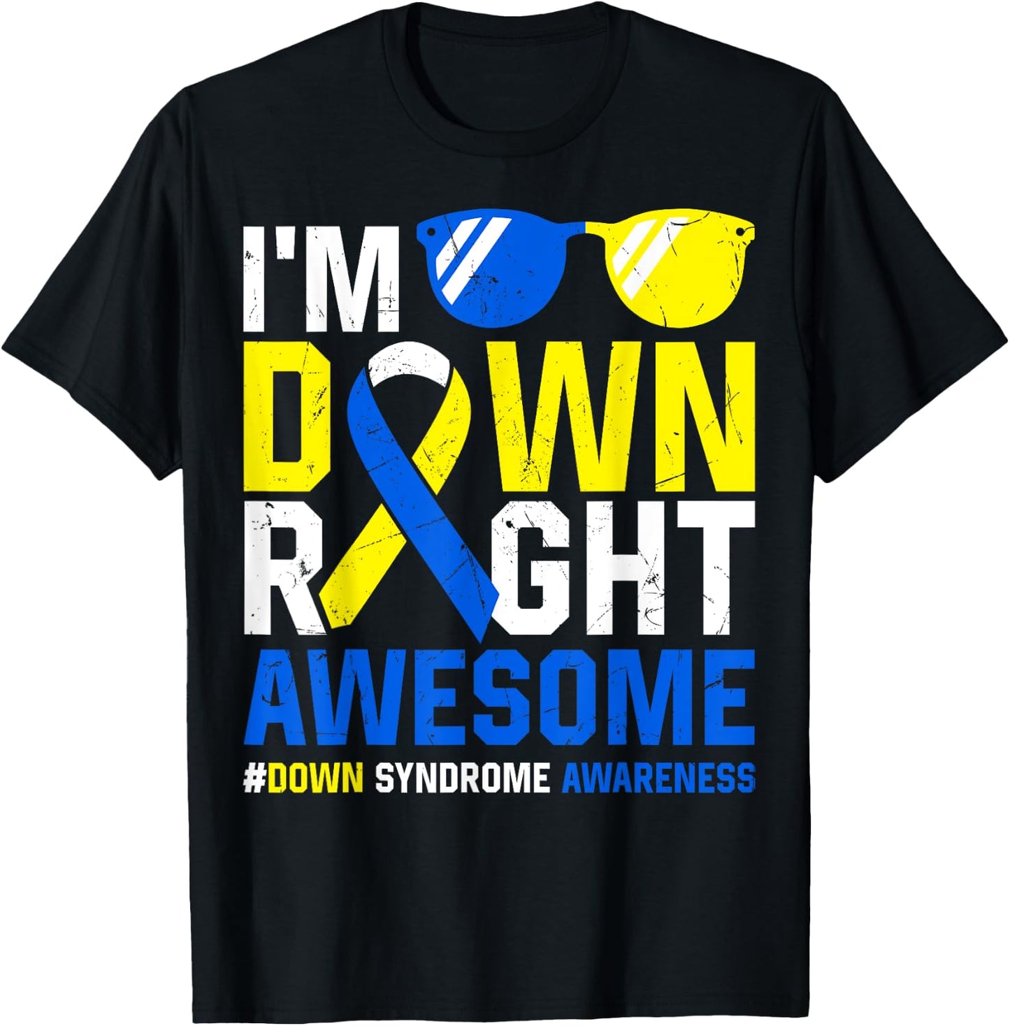 Down Syndrome Awareness Month Kids T21 Down Right Awesome T-Shirt - T-Shirt | Black