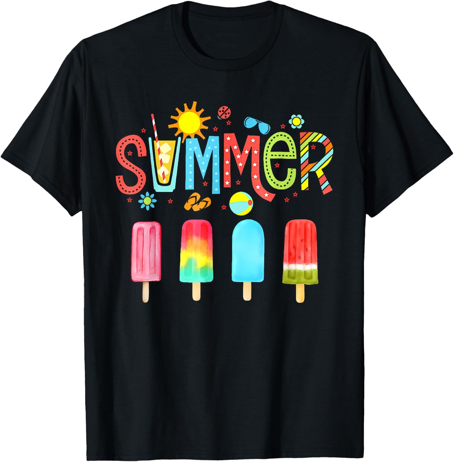Hello Summer Vacation Ice Cream Popsicle Ice Lolly Gifts Men Women Girls Kids T-Shirt - T-Shirt | Black