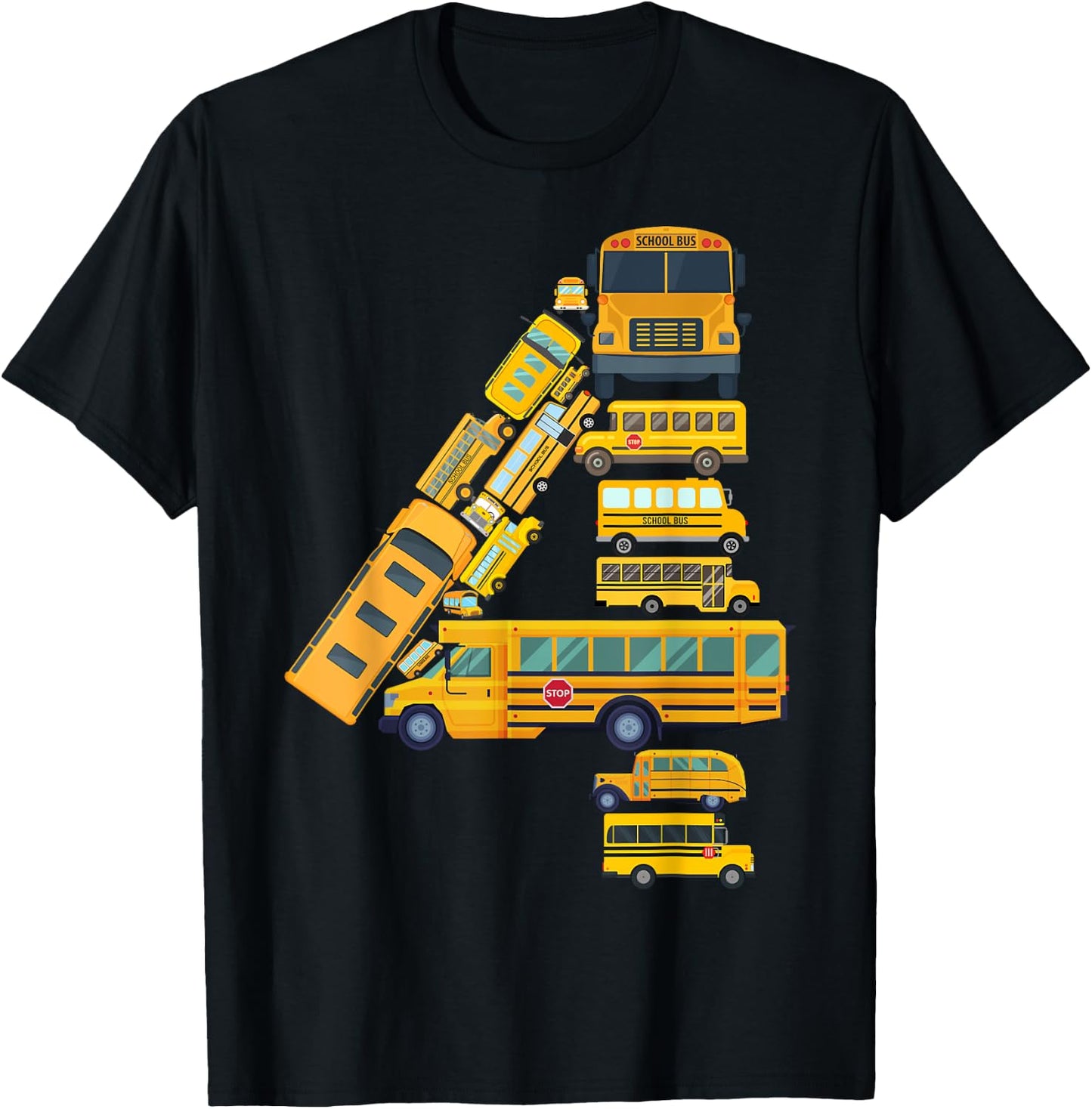 Boys 4th Birthday School Bus Themed 4 Year Old Kids Girls T-Shirt - T-Shirt | Black