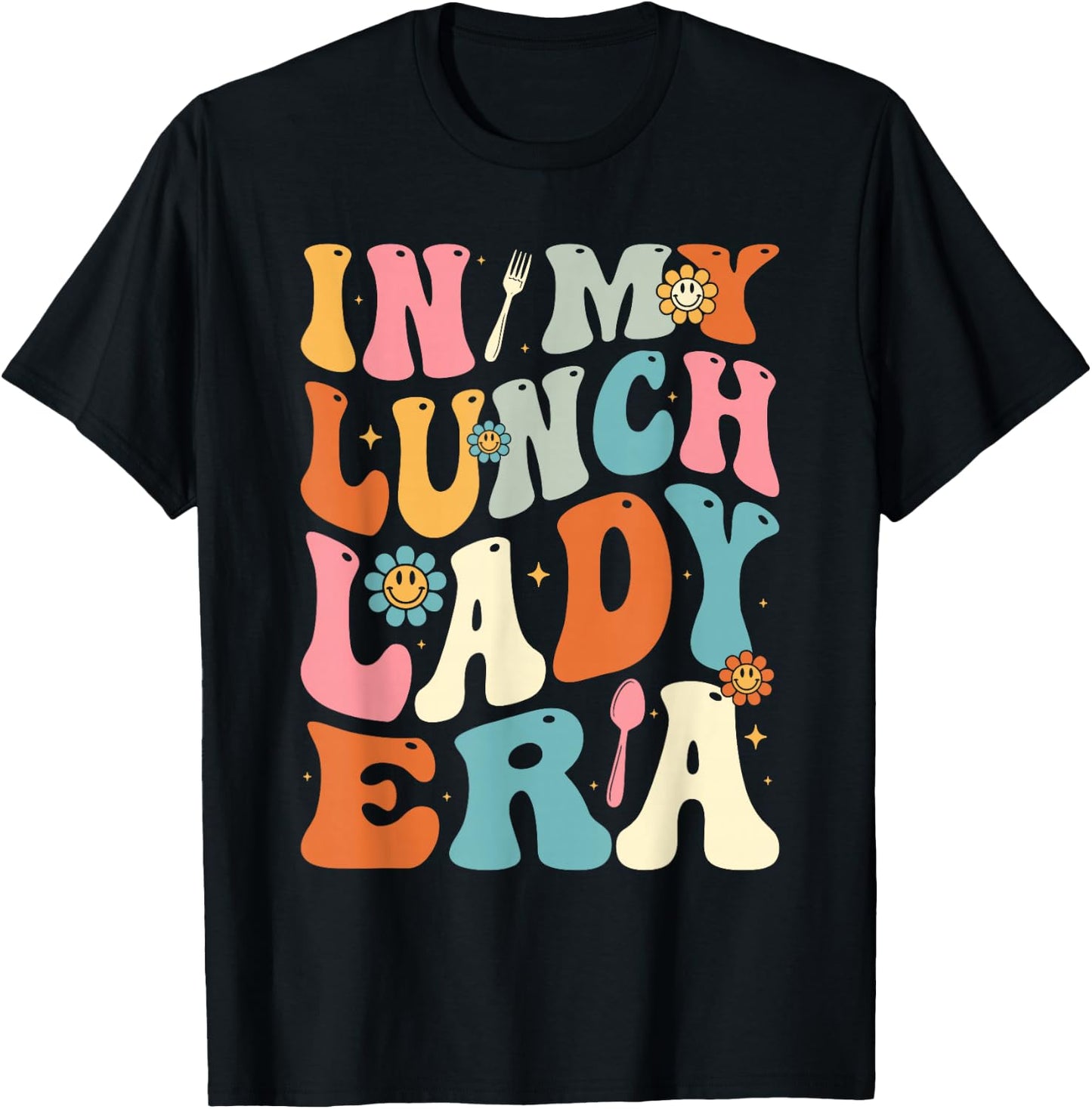 Lunch Lady Era Groovy Retro Cafeteria Lunch Ladies T-Shirt - T-Shirt | Black