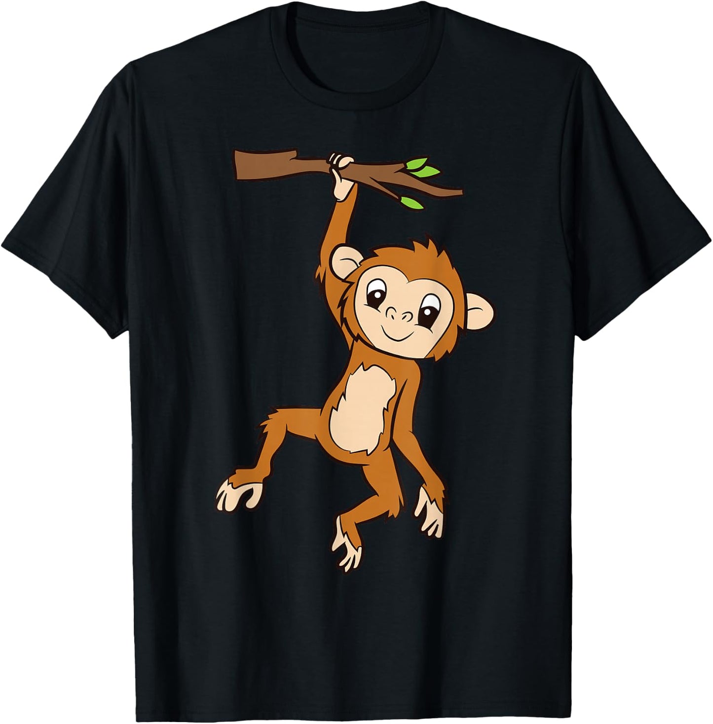 Monkey Hanging On Branch Ape Kids Cute Monkey T-Shirt - T-Shirt | Black