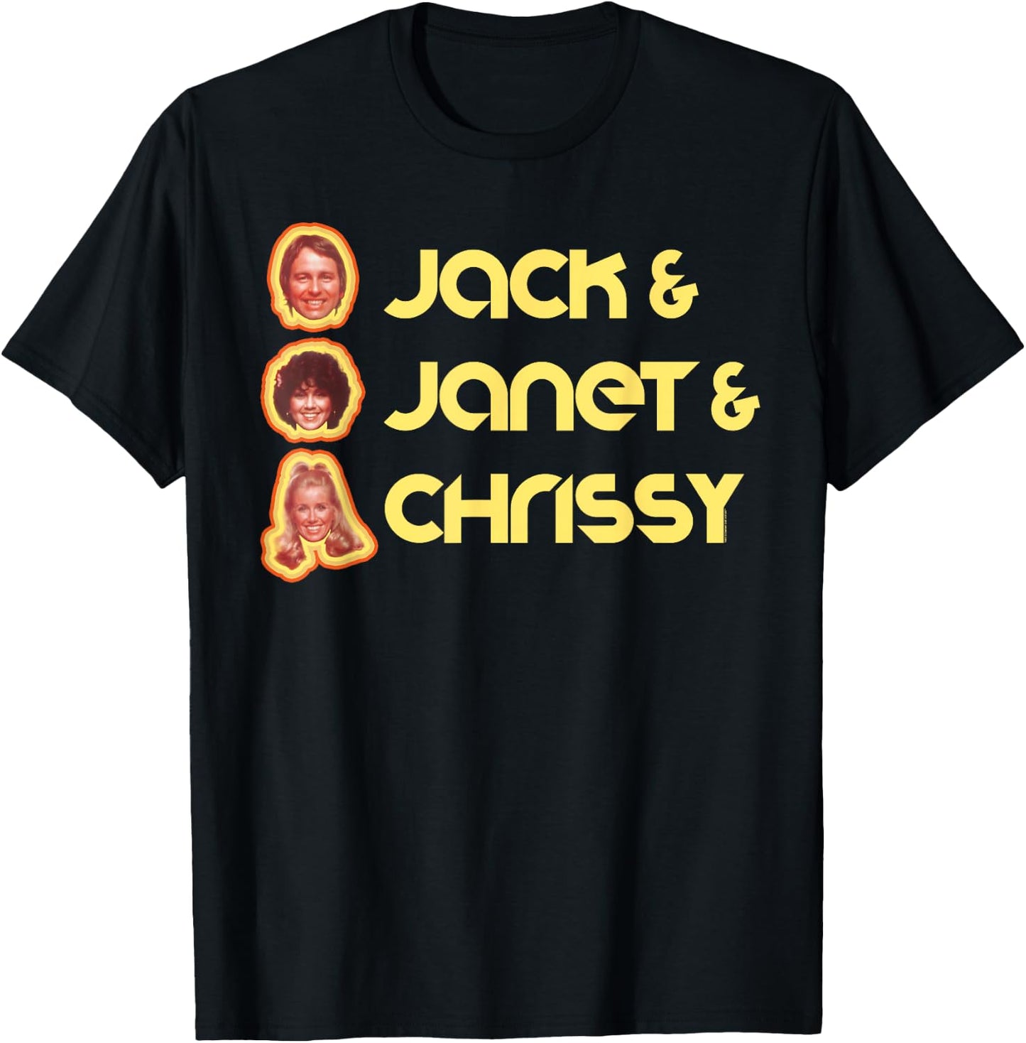 Jack & Janet & Chrissy Three's Company Roommate Faces Retro T-Shirt - T-Shirt | Black