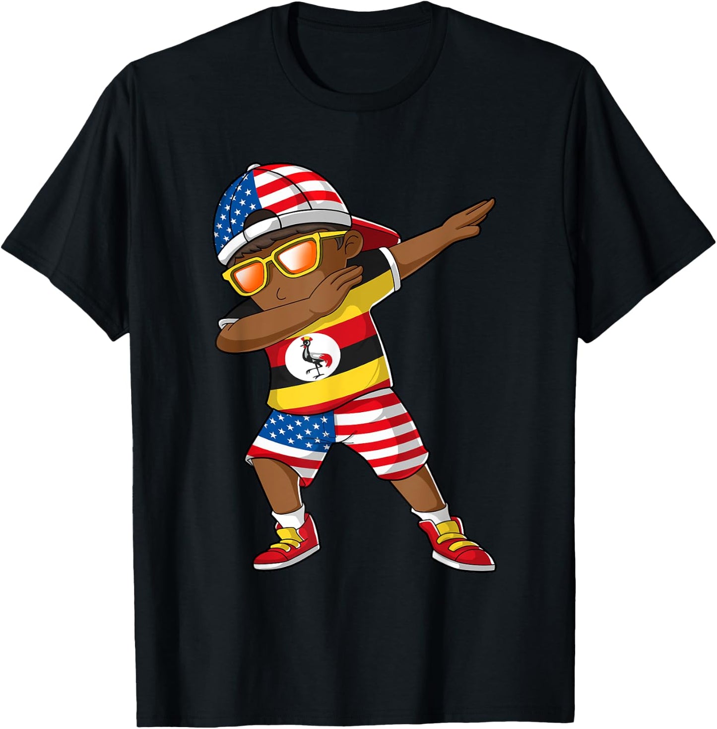 Half American Half Ugandan Boy Kid Uganda Flag Patriotic T-Shirt - T-Shirt | Black