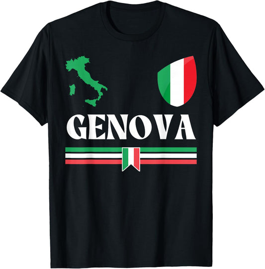 Genoa Italy Flag, Genova Italy, Genova, Genoa T-Shirt - T-Shirt | Black