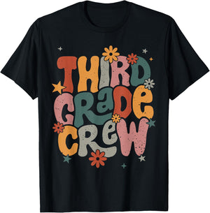Retro Third Grade Crew Happy First Day Of School 3rd Grade T-Shirt - T-Shirt | Black