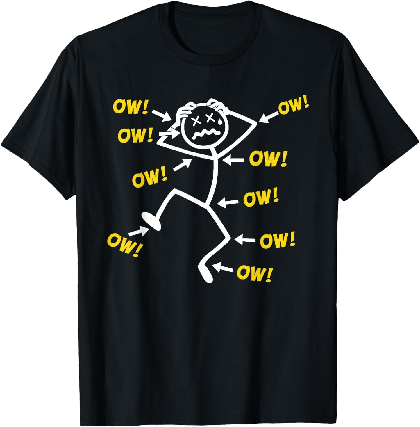 Funny Ow Ow Ow Ow Saying Body Pain Character Humor Sarcastic T-Shirt - T-Shirt | Black